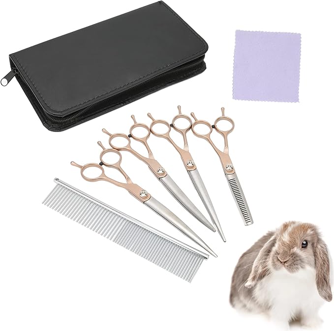 Grooming Kit with 7 Inch Double Tail Trimming Scissors and Comb Set for Dogs Cats Rabbits Hamsters Includes Storage and Multiple Scissors for Professional Grooming