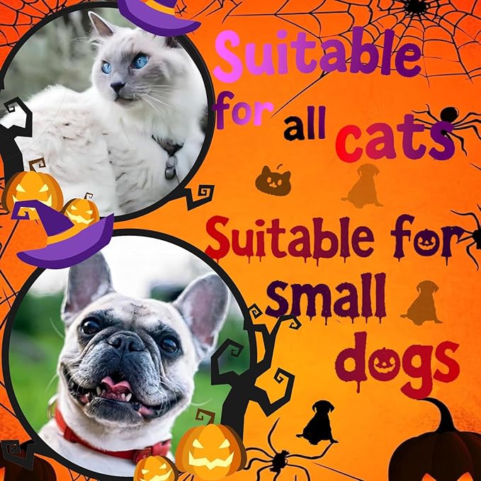 Halloween Cat Costume & Dog Outfit – Handmade Purple Witch Hat & Cute Ghost Cat Clothes, Adjustable Pet Outfit for Rabbits,Cats &Small Dogs, Lightweight & Breathable, Festive Pet Accessories