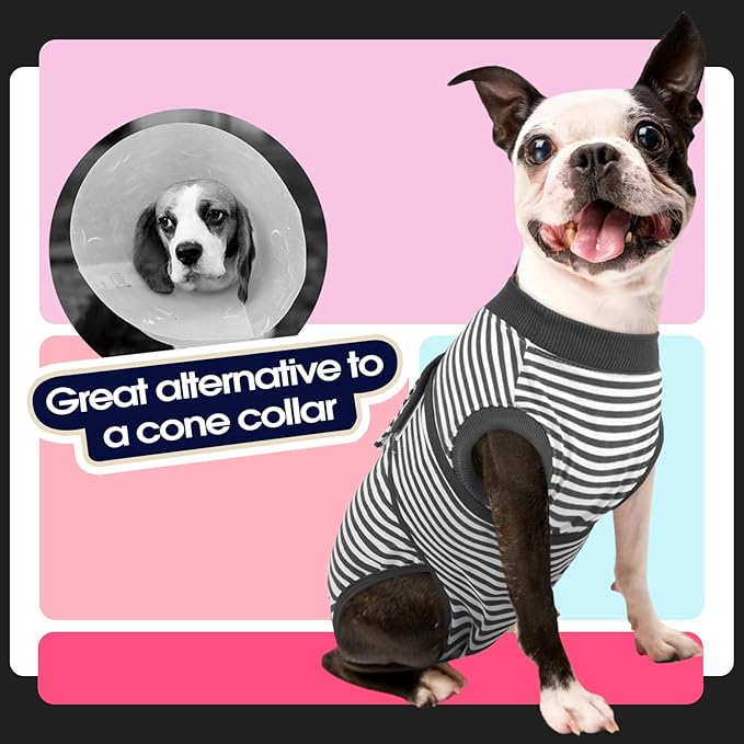 FUAMEY Dog Recovery Suit Male,Dogs Surgery Neuter Suits Puppy Spay Shirts for Female Protect Dog's Skin Anti Licking Abdominal Wounds Doggie Onesie Pet Bodysuit Alternative to Cone Gray Stripes XXL