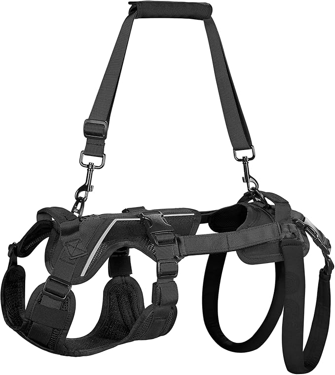 OneTigris Dog Lift Harness for Small Dogs XS, Dog Sling Carrier for Small Dogs, Full Body Lift Vest with Reflective Straps, Support Harness for Back Legs (Black, XX-Small)