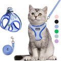 Cat Harness and Leash Set, Soft and Breathable Vest with Reflective Strip, Escape Proof Kitten Harness, Easy to Wear for Cats Walking and Traveling (Blue, M)
