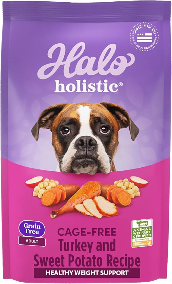 Halo Holistic Dog Food Cage Free Turkey & Sweet Potato Formula, Grain Free Dry Dog Food, For Healthy Weight Support, Kibble for Adult Dogs, 21 lb Bag