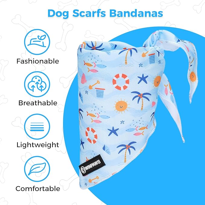 Dog Harness and Lead, Bow Tie Collar Set with Dog Poop Bag Holder and Bandanas, Escape Proof Adjustable Puppy Cat Vest with Soft Mesh Padded, Pet Supplies for Small Medium Dogs Kitten(Blue Beach, S)
