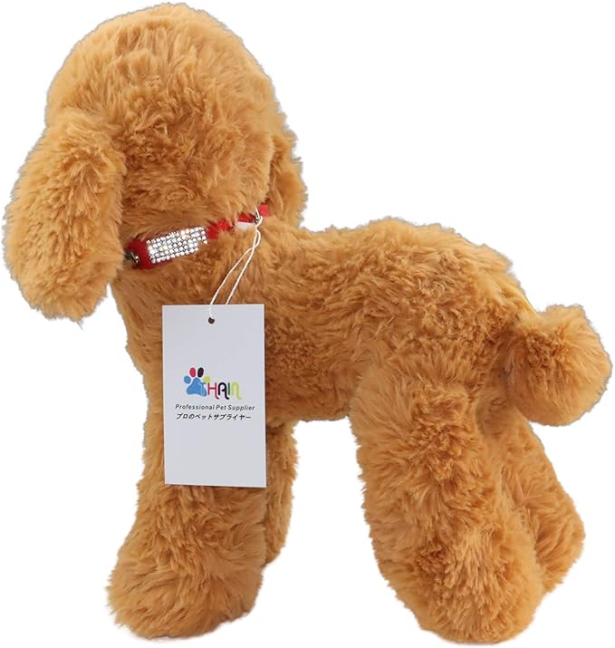 THAIN Rhinestones Personalized Dog Cat Collar Bling Diamond with Engraved Stainless Steel Nameplate for Small Medium Large Dogs (S, Red)