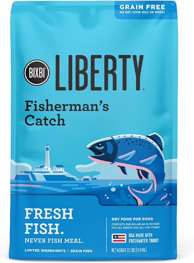 BIXBI Liberty Grain-Free Dry Dog Food, Fisherman’s Catch Recipe – Fresh Fish, High Protein, No Meat Meals – USA Made, 22 lbs