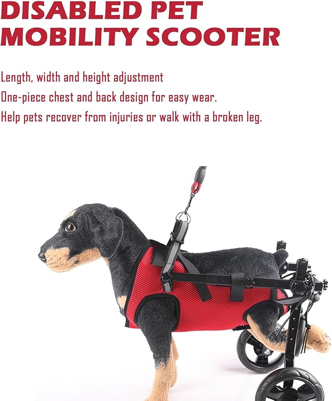 Pet Hind Leg Mobility Wheelchair, Adjustable Dog Rehabilitation Walker, Disabled Senior Dog Rear Leg Support Cart with All-in-One Harness for Small Medium Dogs Cats(Red,M)