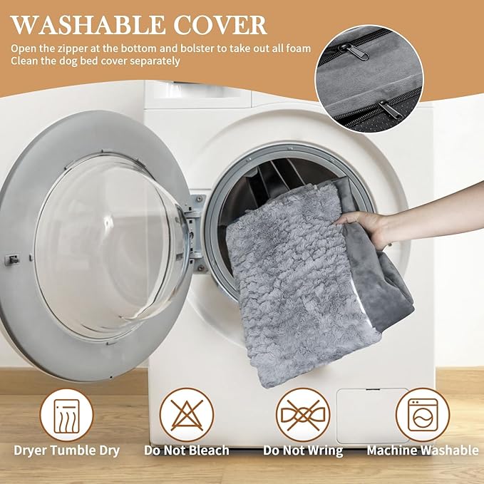 Comfort Expression Orthopedic Dog Bed for Medium Dogs 30x20 Inch, Waterproof Supportive Egg Crate Foam Medium Pet Bed with Removable Bolsters, Dog Couch with Washable Cover & Non-Slip Bottom, Grey
