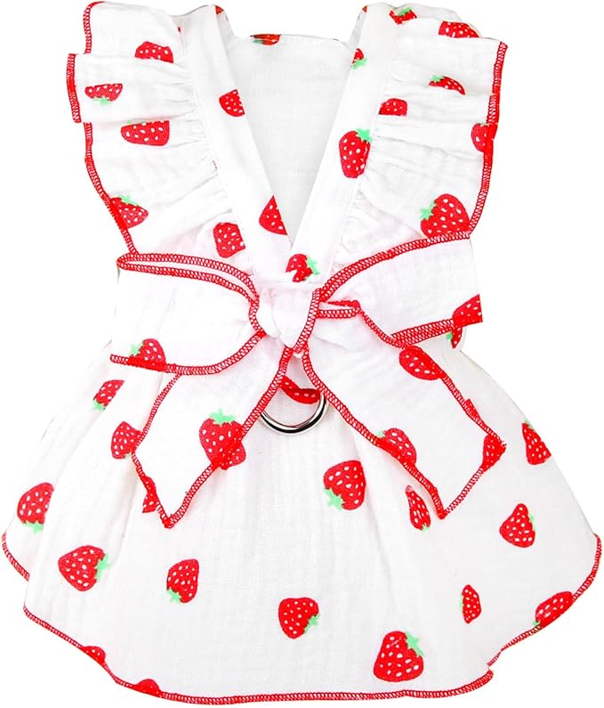 Dog Dresses for Small Dogs Girl Female Clothes Cat Clothes Cat Dress Cute Cotton Extra Summer Bow Decor Printed Strawberry Dog Birthday Outfit Small Puppy Clothes White XS