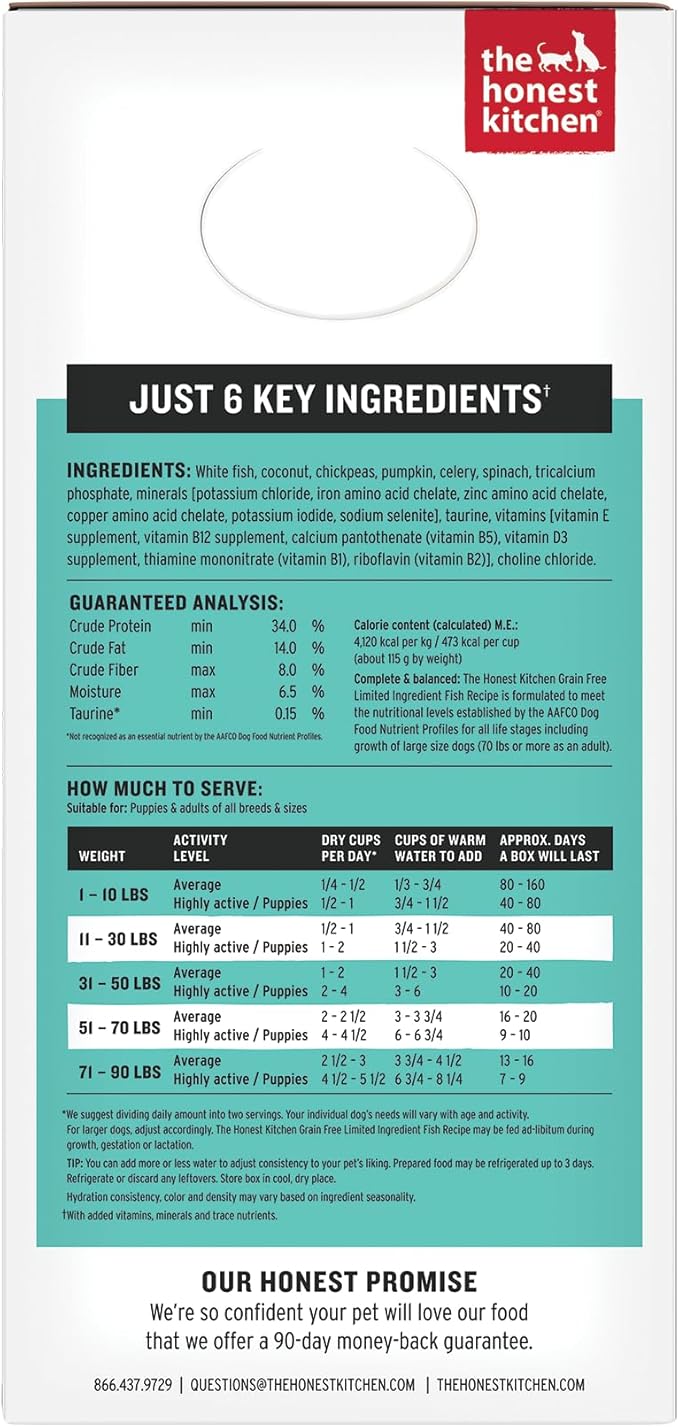 The Honest Kitchen Human Grade Wholemade™ Dehydrated Limited Ingredient Dog Food, Fish 10 lb Bag (makes 40lbs)