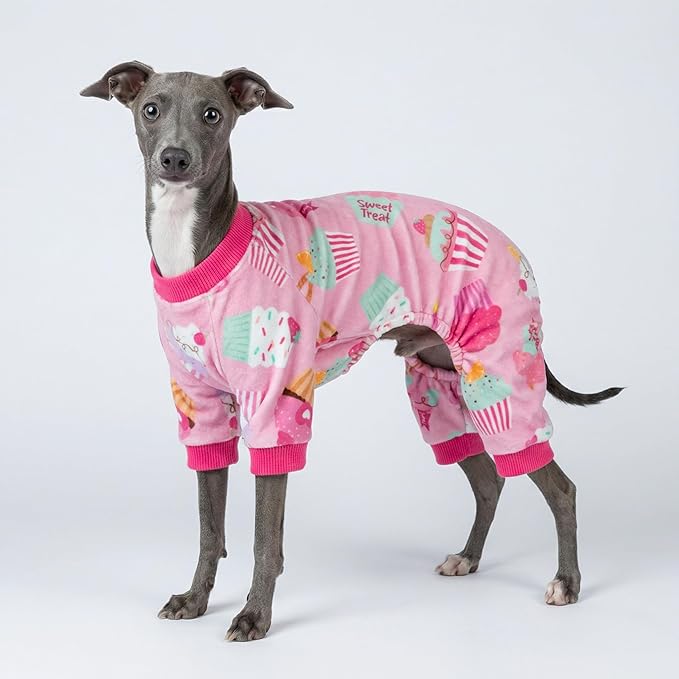 Fitwarm Cupcake Dog Pajamas, Birthday Outfit for Small Dogs Girl, Cozy Pet Onesie with Feet, Pink, Large
