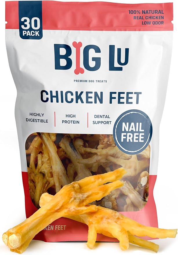 Big Lu – Nail-Free Chicken Feet Dog Chews, (30-Pack) | 100% Natural Single-Ingredient Treats, Rawhide-Free, Long-Lasting, Rich in Glucosamine and Chondroitin for Joint Health