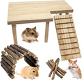 Wooden Hamster Platform with Legs, Small Syrian Hamsters Climbing Platforms with Ramp Kit Wood Ladder Bridge Rat Playing Toy Standing Table Gerbil Cage Accessories