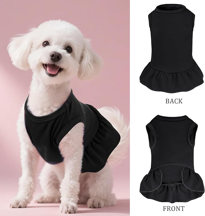 Dog Dresses Cat Skirt Solid Color Dog Clothes Summer Sleeveless Puppy Girl Clothes for Small Pet Dogs Cats (Black, Large)