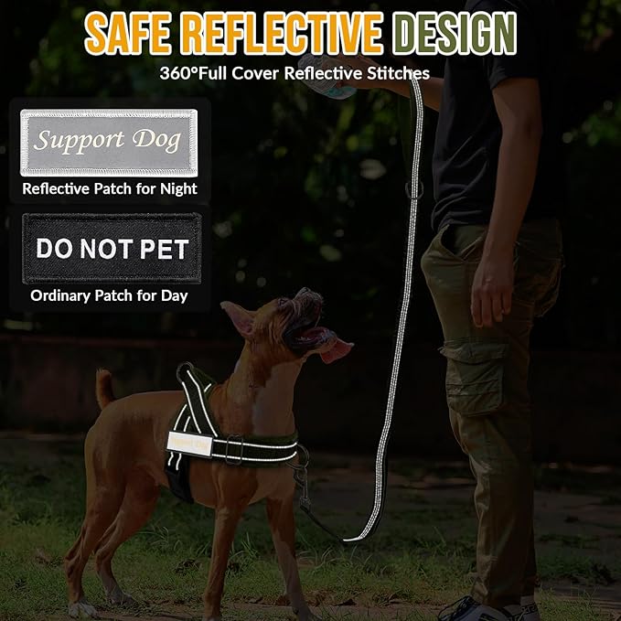 SlowTon No Pull Dog Harness - Heavy Duty Dog Harness and Leash Set for Medium Large Dogs, Reflective Tactical Harness with Soft Padded and Front Clip for Easy Walk and Training (GR, L)