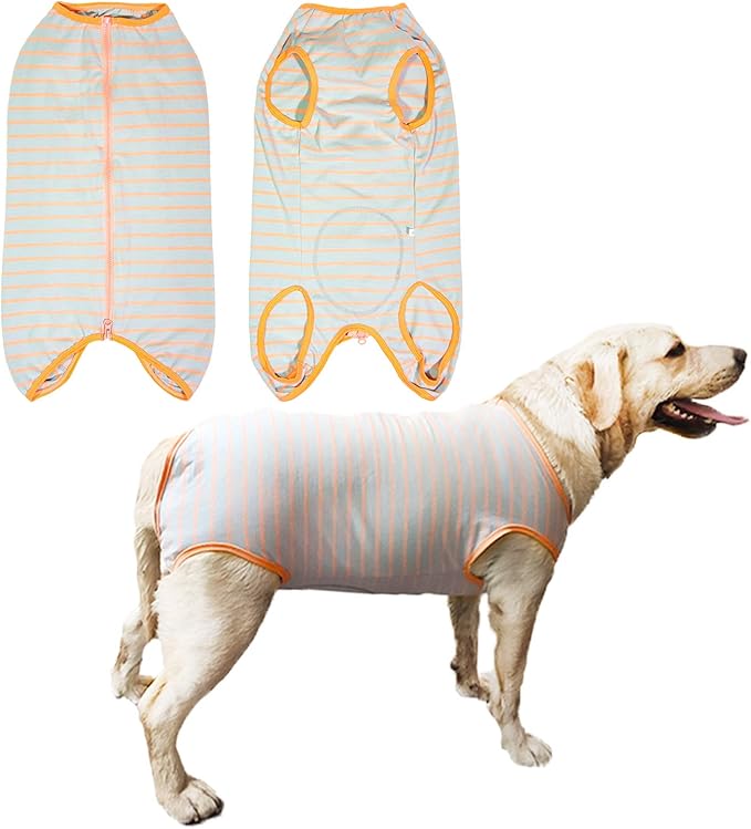 Dog’s Recovery Suit Post Surgery Shirt for Female Male Dog, E-Collar Alternative Wound Protective Clothes (Grey orange-4xl)