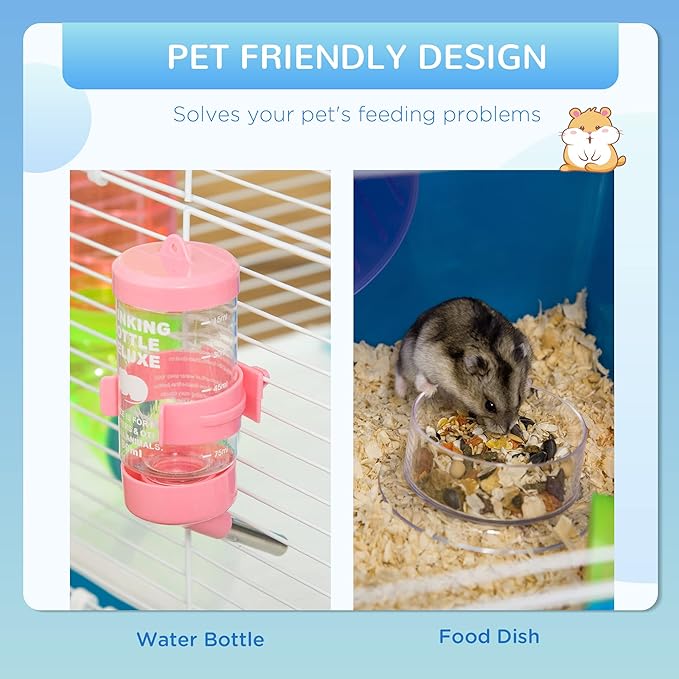 PawHut Extra Large 23" Hamster Cage with Tubes and Tunnels, Portable Carry Handles, Rat House and Habitats Big 5-Tier Design, Mouse Cage Includes Exercise Wheel, Water Bottle, Food Dish, Blue
