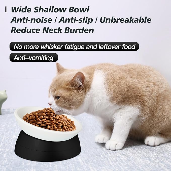 Cat Bowls Elevated Cat Food Bowl Adjustable Pet Dish Anti-Slip and Anti-Noise Raised Bowl Protecting Pet’s Spine Thickened Plastic Bowl Suitable for Indoor, 17 Oz