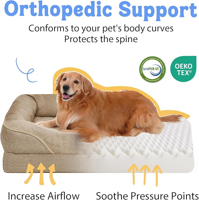 Washable Orthopedic Large Dog Bed - XL Memory Foam Pet Couch Sofa with Removable Cover Waterproof Bolster for Large Size Dogs