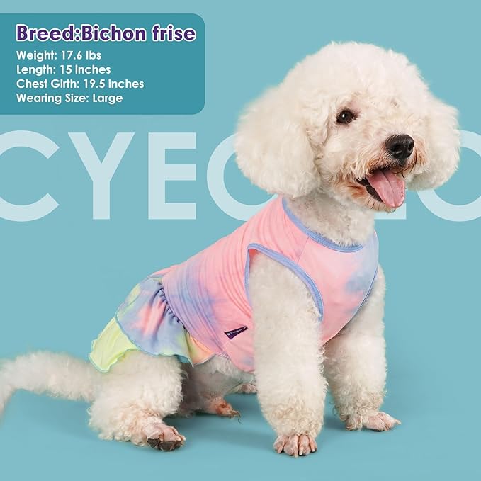 cyeollo 2 Pack Dog Dresses Spring Summer Dog Clothes Dress Breathable Pet Dresses for Small Dogs Girl, Tie Dye Medium