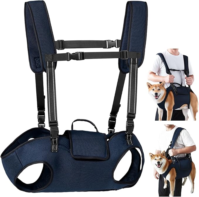 Nasjac Dog Lift Harness for Large Dogs - Full Body Dog Sling Carrier with Adjustable Straps & Control Handle, Breathable Backpack for Elderly Injured Arthritic Disabled Medium Large Dogs, Navy XL