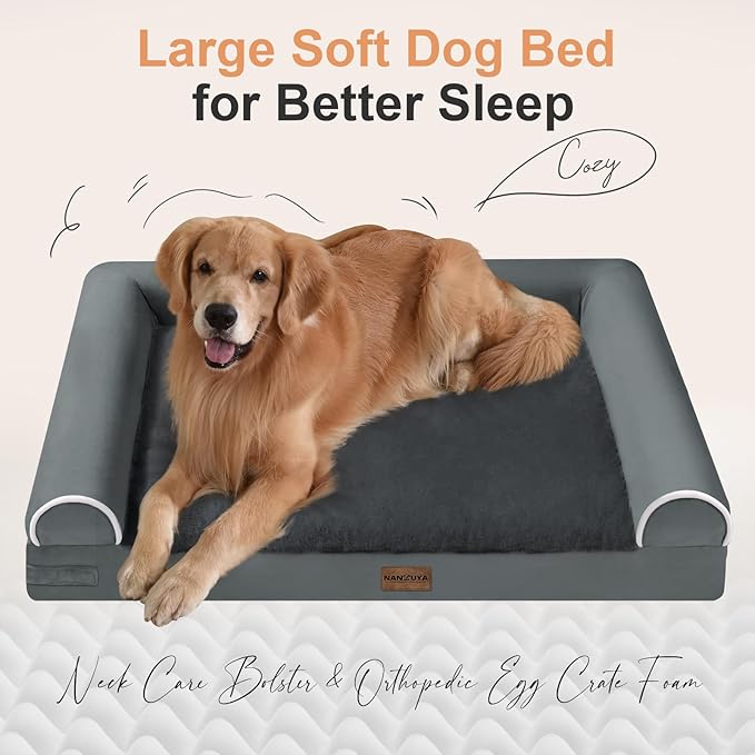 Medium Dog Bed Orthopedic Washable: Beds Bolster Medium Sized Dogs Bed Egg Crate Foam Couch Sofa Waterproof with Removable Cover - Dark Grey