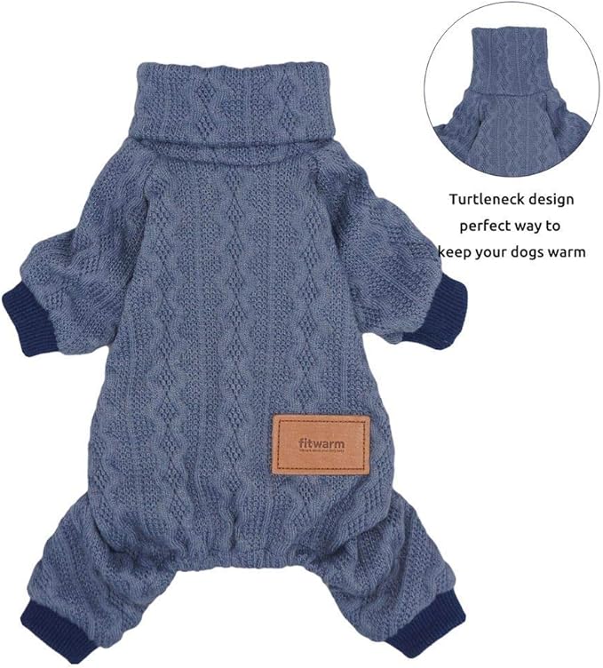 Fitwarm Turtleneck Knitted Dog Sweaters Winter Outfits Pet Coats Puppy Clothes Blue Extra Small