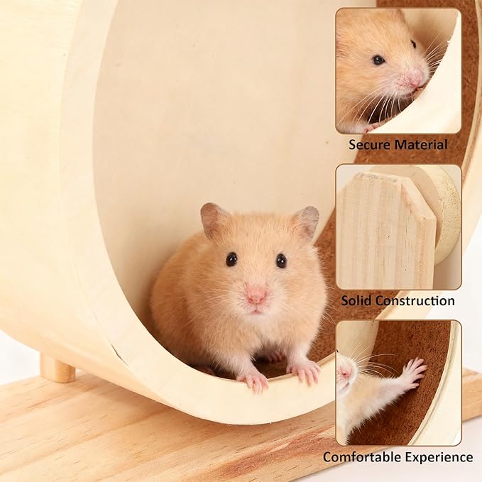 Wooden Hamster Wheels 7.7 Inch Silent Exercise Running Wheel Prevents Boredom Depression for Hamster Gerbil Mice Chinchillas Guinea Pigs (M)
