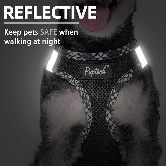 PUPTECK Dog Harness and Leash Set for Small Medium Dogs No Pull Step-in Soft Mesh Puppy Cat Vest Harnesses Reflective at Night, Black S