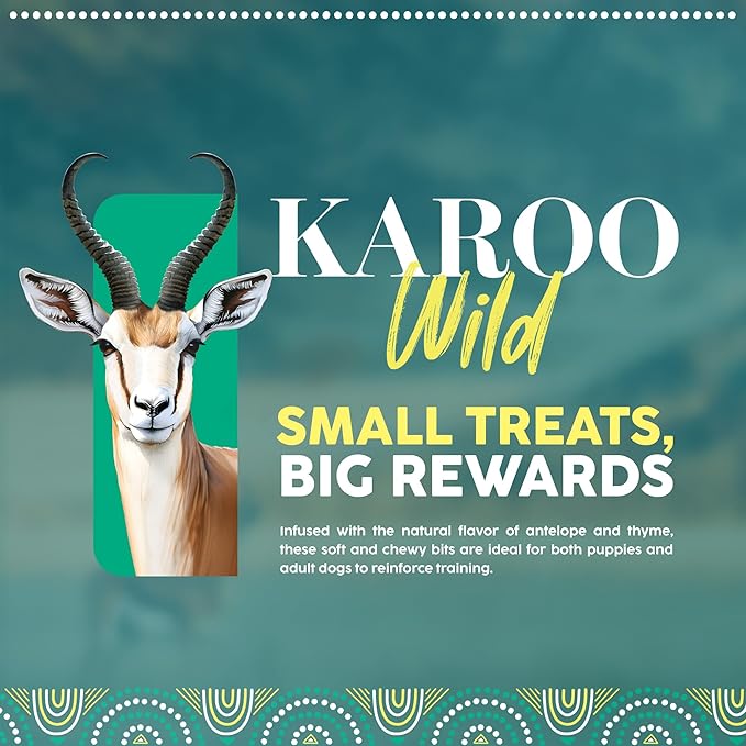 Karoo Wild Training Bits Thyme Seasoned Treats for Dogs – 4 oz – Soft & Chewy Protein Bits Made with African Antelope – Great for On-The-Go Rewards & Positive Reinforcement