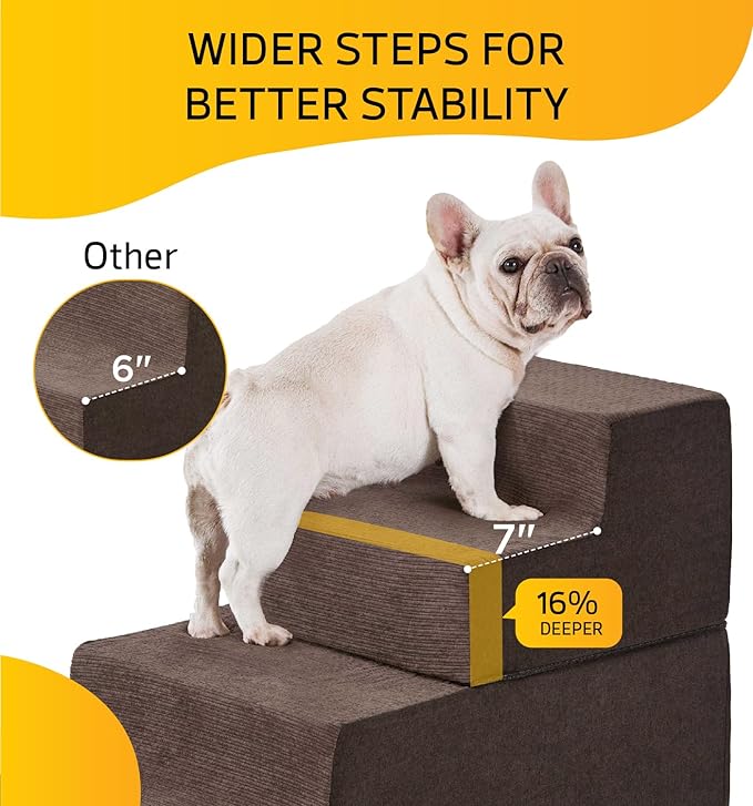ABCPET Dog Stairs for High Bed, Dog Steps for Bed Couch Sofa, 35D Foam Pet Steps for Small Dogs and Cats, Extra Wide Pet Stairs with Non-Slip Bottom Brown, 5 Steps
