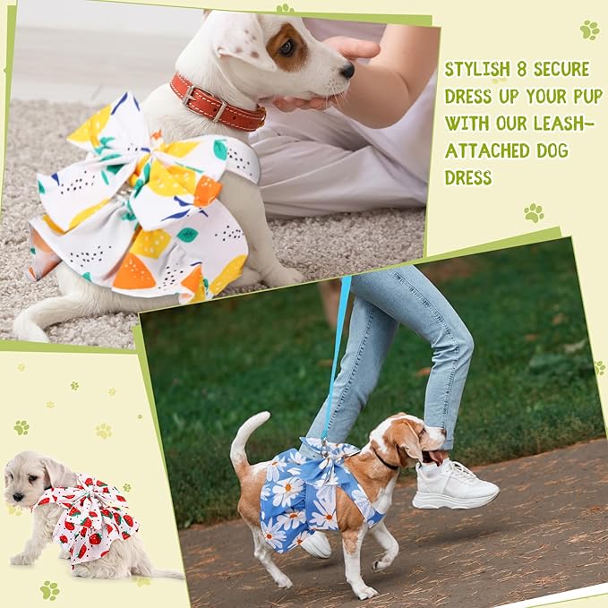 3 Pieces Dog Harness Dress and Leash Set Cute Female Dog Dresses Assorted Styles Puppy Clothes Breathable Polyester Pet Doggy Outfits Puppy Princess Skirt for Pet Dog Cat(Meidum)