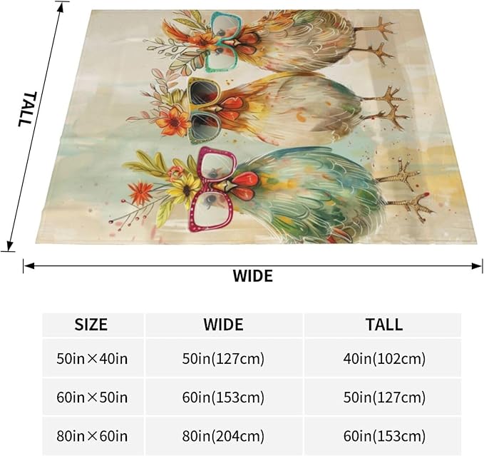 Funny Chicken Blanket, Gifts for Women, Cute Chickens Farm Animal Soft Lightweight Throw Blankets for Kids Girls, Travel Bed Living Room Decor, 60x80in