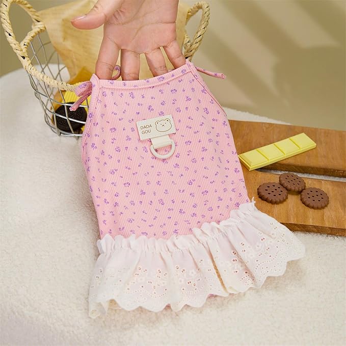 Dog Summer Clothes for Small Medium Dogs Cat Daisy Flower Cute Pet Dress with D-Ring Sleeveless Puppy Outfits Doggy Shirt for Shih Tzu Yorkie Chihuahua Colthe (Pink, Small(2.7-4.4lb))