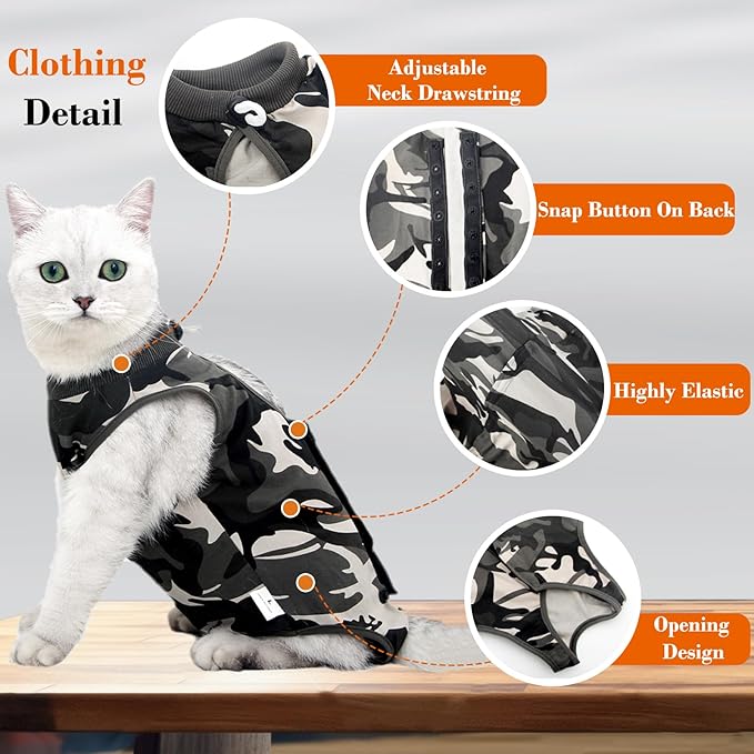 Cat Recovery Suit for Abdominal Wounds or Skin Diseases, Breathable Cat Onesie for Cats After Surgery Spay Neuter, Anti Licking Cat Cone Alternative, Professional Pet Surgery Recovery Shirt