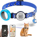 Waterproof Airtag Cat Collar Breakaway with Bell,Moon and Stars Pendant,Reflective Kitten Collar with Apple Airtag Holder,Safety Buckle for Girl Boy Cats,Pet Supplies,Accessories,Gifts (Blue B)