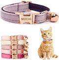 Personalized Non-Breakaway Cat Collar with Name, Luxury Soft Velvet Custom Engraved Name Collar with Bell for Kittens & Cats (Light Purple, L (7.5-12.5 inches))
