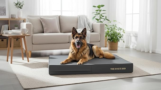 The Dog’s Bed Orthopedic Memory Foam Dog Bed for XL Dogs, Waterproof Washable Cover, Anti-Slip Base, Calming Surface – CertiPUR-Certified Foam, Grey with Black Trim, 6 Inch Thick