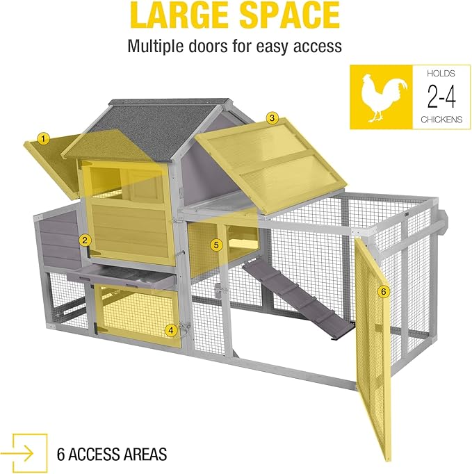 Large Chicken Coop for 2-4 Chickens, Wooden Poultry Hen House with Nesting Box & Perch, Weatherproof Outdoor Chicken Tractor with Wheels