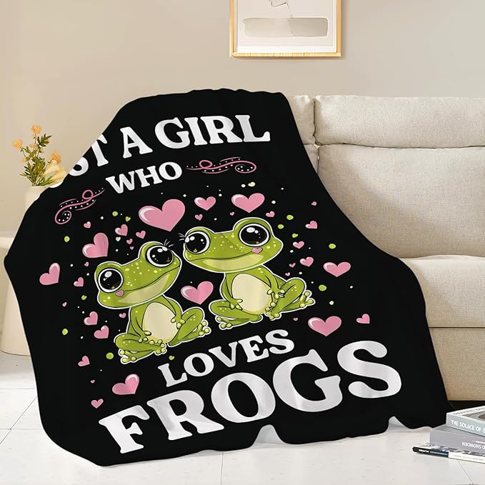 Frog Blanket Just A Girl Who Loves Frogs Cute Cartoon Frog Throw Blanket Gifts for Girls Boys Kids Women Men Adults Super Soft Cozy Plush Fluffy Fuzzy Fleece Blanket Home Decor 40''X50''