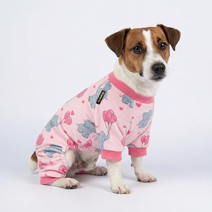 Fitwarm Elephant Fleece Dog Pajamas, Cozy Winter Clothes for Small Dogs Girl, Cute Pet Outfit, Pink, Blue, Small