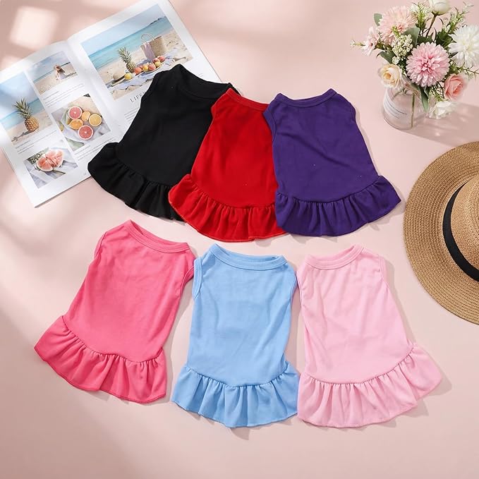 6 Pieces Dog Dresses Shirt Skirt Sleeveless Dress Breathable Pet Shirts with Ruffles Puppy Sundress Outfits for Dogs and Cats (XS Size)