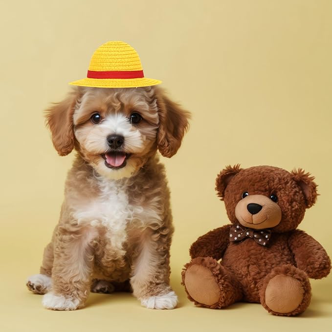 Beautyflier Pet Straw Hat Party Decorations Halloween Cosplay Cap Puppy Pet Dog Cat Holiday Costume for Small Dog Cat (Yellow, 2PCS)