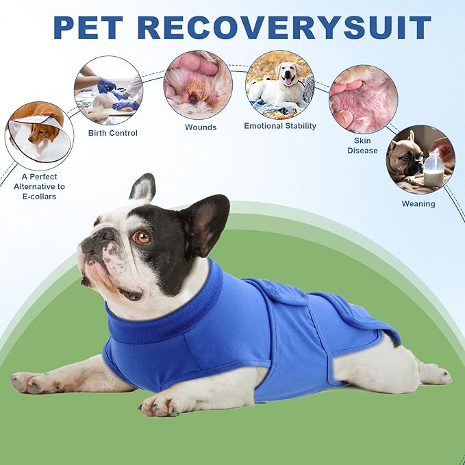 OYX Dog Surgery Recovery Suit, Adjustable Back Dog Onesie for Surgery Female Male, Recovery E-Collar & Cone Alternative Surgical Spay, Breathable Bodysuit Shirt Protect Dog's Prevent Licking, Blue XL