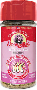 Charlee Bear Necessities Freeze Dried Dog Food Topper, Skin and Coat Support, Grain Free, High Protein, Limited Ingredient Meal Toppers for Dogs, Pork Recipe, 1 Ounce