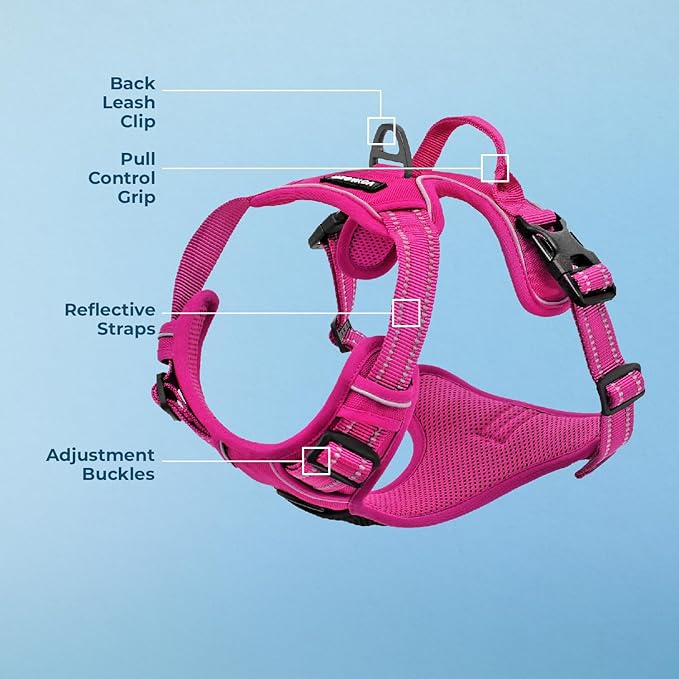 Voyager Dog Harness Dual Leash Attachment No-Pull Control Adjustable Soft but Strong Pet Harness for Medium and Large Dogs with 3M Reflective Technology, Fuchsia Nylon, M (Chest: 20-25")
