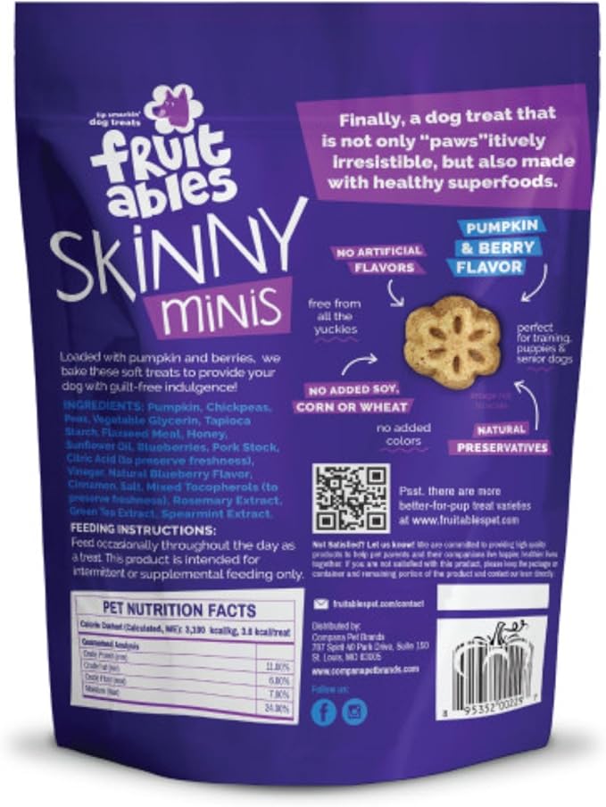 Fruitables Skinny Mini Dog Treats (3 Cal) – Healthy Soft Training Treats – Pumpkin & Blueberry, 5 oz (4 Pack)
