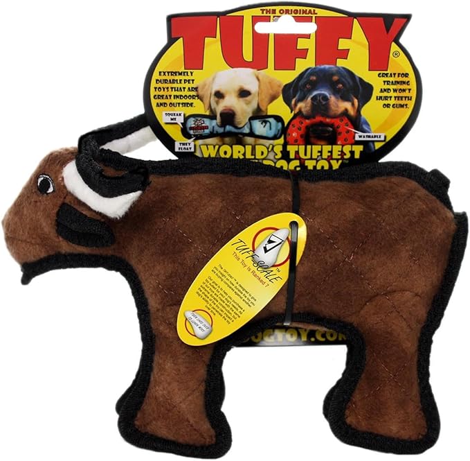 TUFFY - World's Tuffest Soft Dog Toy - Barnyard Junior Bull - Multiple Layers. Made Durable, Strong & Tough. Interactive Play (Tug, Toss & Fetch). Machine Washable & Floats