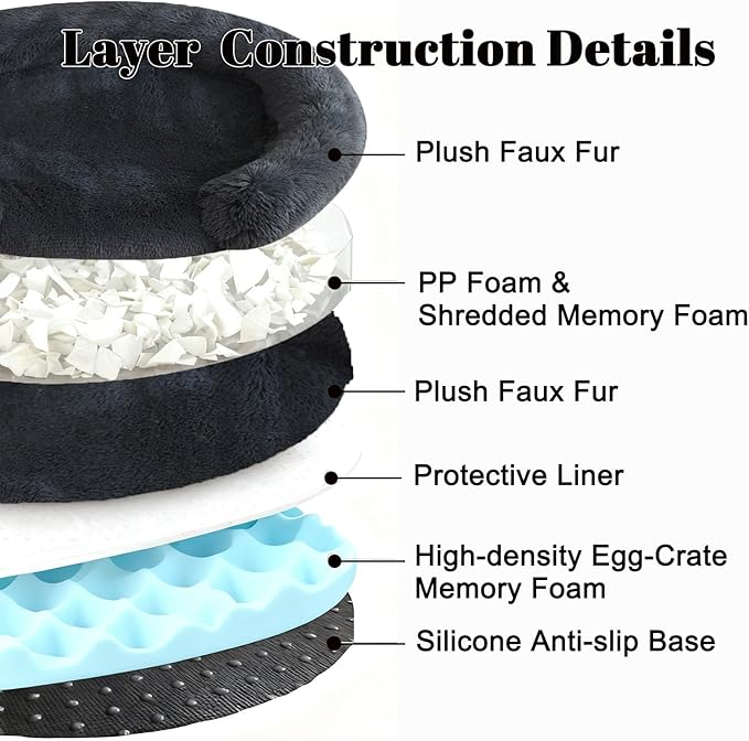 Calming Dog Bed for Small Medium Dogs, Anti-Anxiety Donut Washable Puppy Bed Orthopedic Cushion, Soft Fluffy Faux Fur Plush Warming Cozy Cat Bed Fits up to 25 lbs Pets (Round, Dark Grey 23")