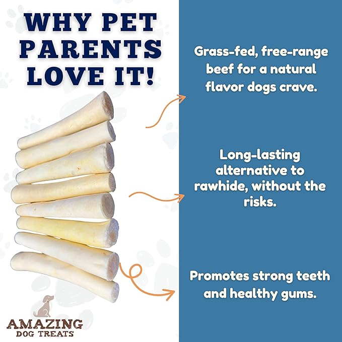 Amazing Dog Treats - 6 Inch Cow Tail Dog Chew- Thick - (20 Pcs/Pack) - Premium Quality - Sourced from Grass Fed Cattle - Long Lasting Dog Chew- Rawhide Alternative