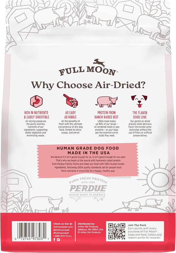 Full Moon Pure Protein Air Dried Dog Food | Ranch Raised Beef Recipe 1lb (Pack of 2)